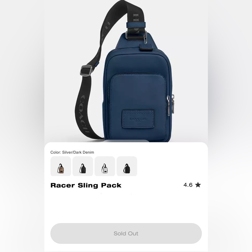 Coach Racer Sling Pack in Silver and Dark Denim